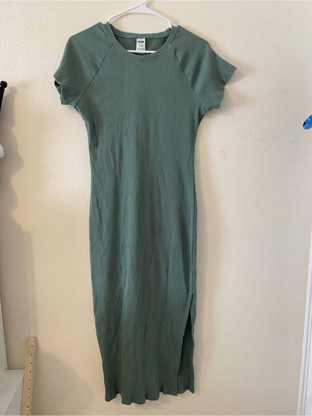 PINK Victoria's Secret sage green ribbed short-sleeve maxi dress